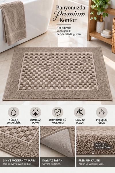 GLOMAR Premium Bath Mat 100% Cotton Water Absorbent Non-Slip Base Soft Textur...