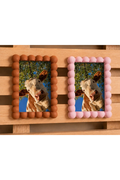 nesebutik Modern 2'li Bubble Fotoğraf Çerçevesi-Pembe-Kahverengi 2'li Çerçeve