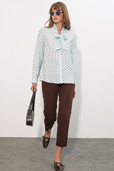 Modamorfo Women's Polka Dot Scarf Collar Blouse 40007 - Blue
