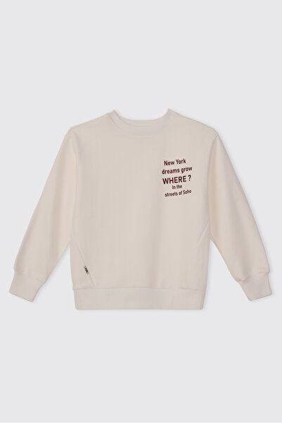 Panço Boy's Printed Ecru Sweatshirt