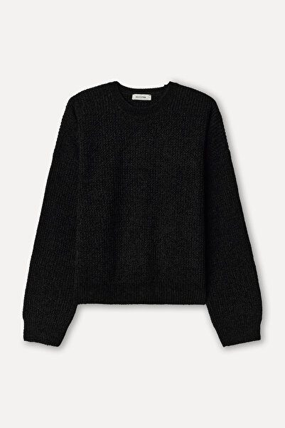 Mudo Kadın Siyah Loose Fit Bisiklet Yaka Kazak