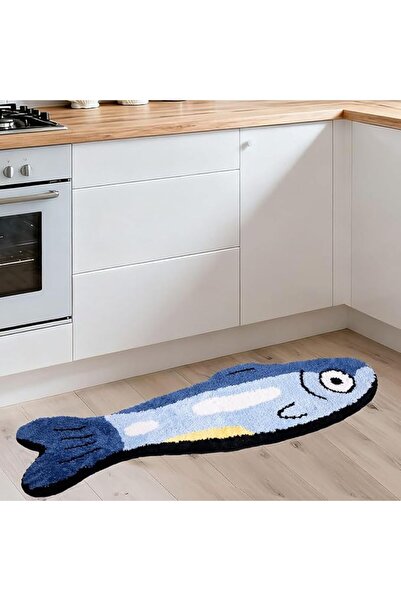 Tazweeq Fish Bath Mat, 40 x 120 cm Non-Slip Absorbent Bathroom Rug, Fish Shap...