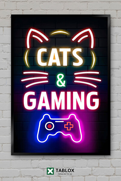 TABLOX Αφίσα με γάτες και gaming, Χαριτωμένος κορνιζαρισμένος διακοσμητικός π...