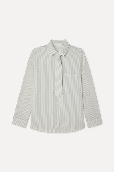 Mudo Women's Off-White Striped Oversize Shirt with Tie Detail