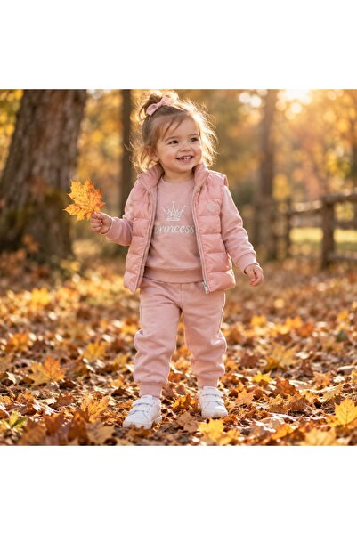 Pure Boutique Compleu fetita 3 piese bumbac roz cu vesta matlasata princess