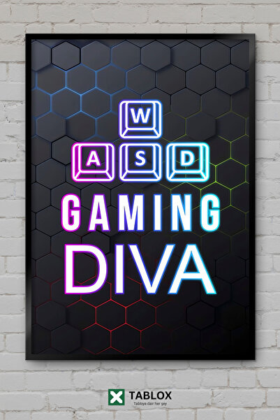 TABLOX Gaming Diva Gamer Female Gamer Αφίσα τοίχου Neon με κορνίζα Διακοσμητι...