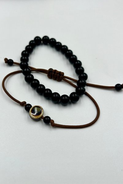 Concept HuBuTU Coffee Color Paracord Rope Macrame Lock & Black Crimped Natura...