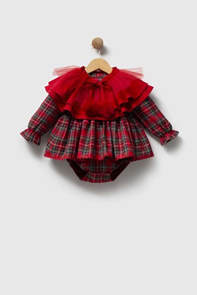 ministok Eloise Detachable Collar Plaid Patterned Baby Girl Dress with Snap B...