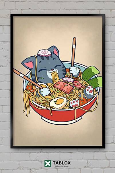 TABLOX Ramen Cat Ιαπωνικό φαγητό για γάτες Χαριτωμένη αφίσα Anime με κορνίζα ...