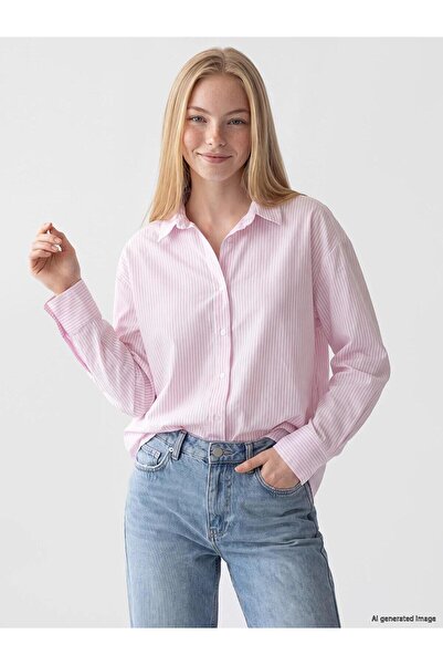 LC Waikiki Striped Oversize Oxford Women's Shirt (W6)