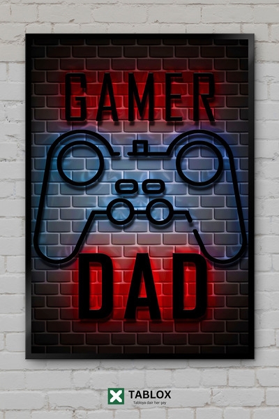 TABLOX Gamer Dad Gaming Neon Αφίσα Τοίχου με Πλαίσιο Διακοσμητικό Πίνακα MDF