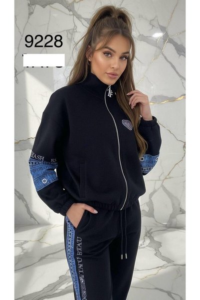 Bella Belluci Women's Quality Sequined Sleeves Striped Zippered Double Tracksuit