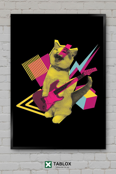 TABLOX Rock And Roll Cat Μουσική γάτας Διασκεδαστική αφίσα με κορνίζα Διακοσμ...