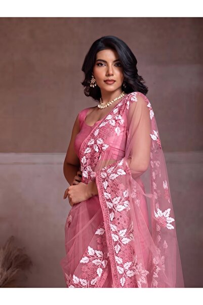ViViRaSmi Luxury Soft Net Fancy Saree with Intricate Floral Embroidery & Scalloped Borders-FALL AND PICO STITCHED – Lightweight Evening Party Wear Collection