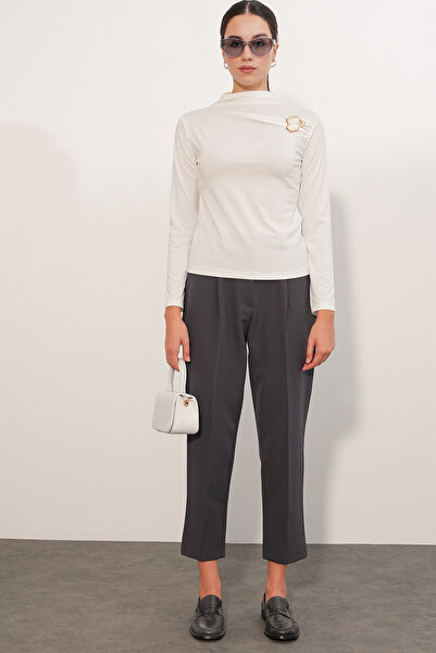Modamorfo Women's Long Sleeve Blouse with Buckle Detail 40046 - White