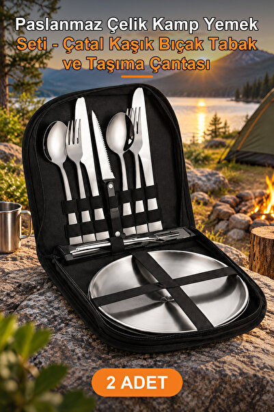 Yenilig 2-Piece Stainless Steel Camping Dinnerware Set - Fork Spoon Knife Pla...