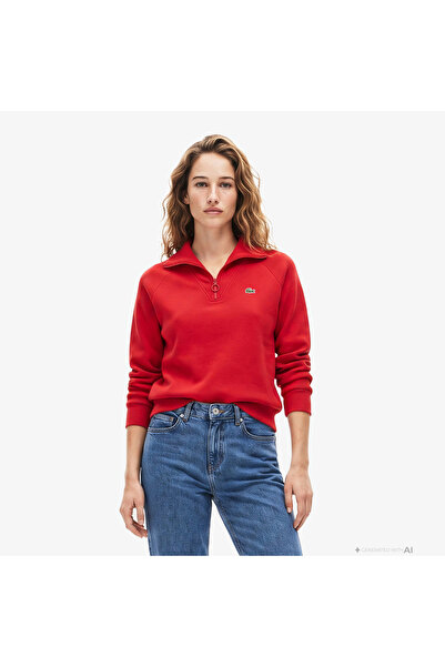 Lacoste Kadın Regular Fit Yarım Fermuarlı Kırmızı Sweatshirt
