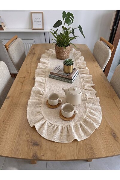 SENNORA Home Fırfırlı Runner 40x110 cm – Ütü Gerektirmez Dokulu Masa Örtüsü /...