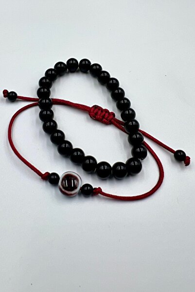 Concept HuBuTU Burgundy Paracord Macrame Locked & Crimped Natural Stone Black...