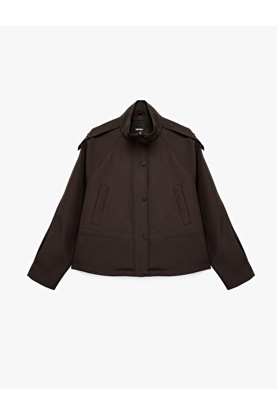 Koton Reglan Uzun Kollu Beli Bağcıklı Dik Yaka Gabardin Ceket