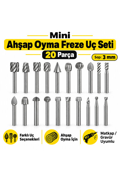 SENBANG 20 Parça Mini Ahşap Oyma Freze Uç Seti 3 mm Şaft – Gravür, Şekillendi...