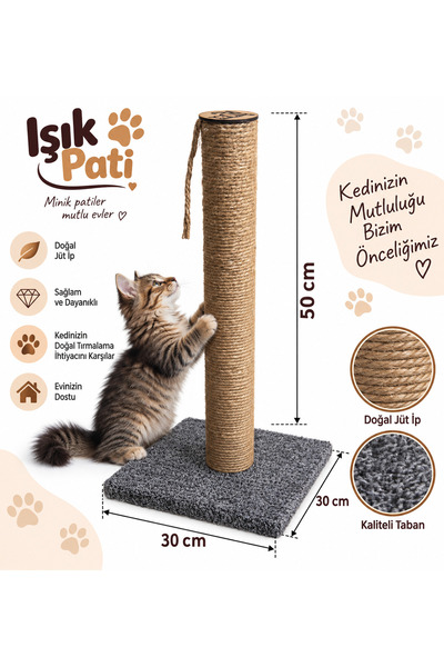 Işık Pati Kedi Tırmalama Tahtası Kare, Yerli İp