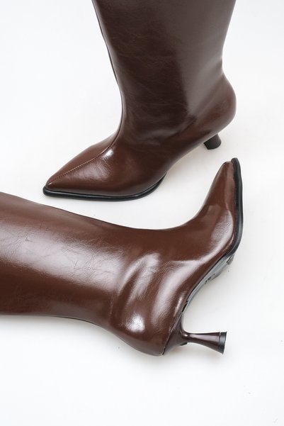 meyra'nın ayakkabıları Women's Thin Heeled Long Boots Brown Yanki