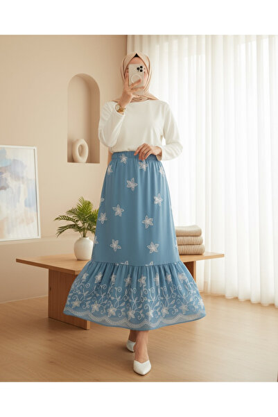 Modamorfo 8010 Patterned Chiffon Skirt - Indigo