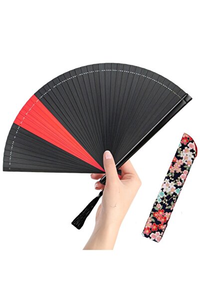 odjas Evantai pliabil de mana pentru femei, Bambus, Multicolor, negru, rosu