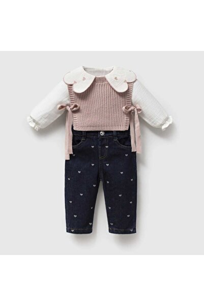 ministok Lumiere Embroidered Balloon Jean Sweater and Shirt 3-Piece Baby Girl...