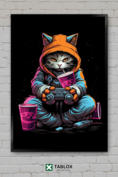 TABLOX Gamer Cat Poster de perete cu neon pentru jucători, tablou decorativ d...
