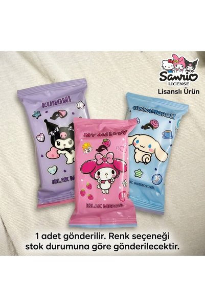 bakgelal Kuromi Lisanslı Mini Islak Mendil- Kuromi Taşınabilir Cep Islak Mendili 15'li