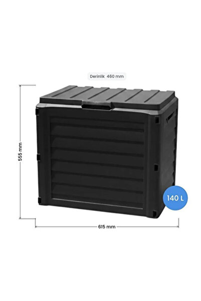 poliva home 140 Litre Kilitli Organizer Kapaklı Bahçe Balkon Kiler Sandığı Çok Amaçlı Depolama Sandığı Siyah