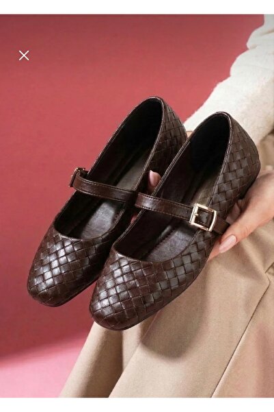 modayaselam Saphia Brown Skin Knitwear Textured Gold Buckled Belt Stripes Bal...