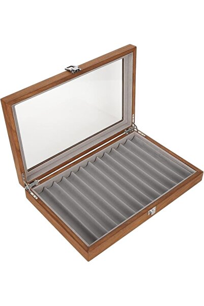 BROLEO Fountain Pen Display Case, 12 Slot Pen Display Box Wood Display Case w...