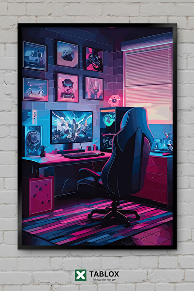 TABLOX Gaming Room Διακοσμητικός πίνακας MDF με κορνίζα με αφίσα νέον για το ...