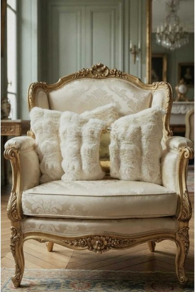 DAHABELLA LUXE HOME Set of 2 Bonbon Plush Cushion Covers 35X50 cm - Soft Teddy Bear Fabric with Gold Detail and Leather Stripes Pillowcase