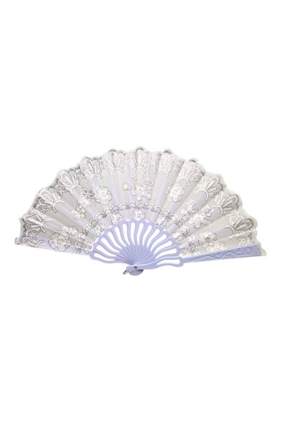 odjas Evantai din plastic si material textil, pliabil, alb cu imprimeu argintiu