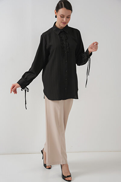 Modamorfo Frilly Long Shirt Tunic 5953 - Black