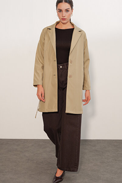 Modamorfo Women's Belted Short Trench Coat 5990 - K. Beige