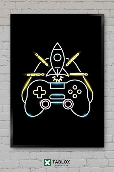 TABLOX Game Neon Game Gamer Light Decor Αφίσα τοίχου με διακοσμητικό πλαίσιο ...