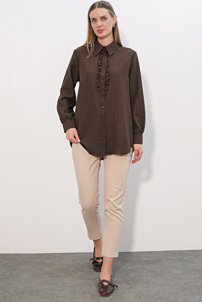 Modamorfo Ruffled Long Shirt Tunic 5953 - A.Kahve