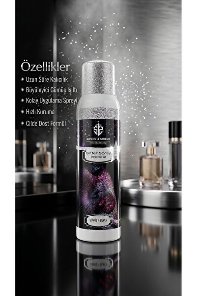 Shield Silver Glitter Spray - Püskürtmeli Gümüş Vücut ve Saç Simi - Işıltılı Efekt