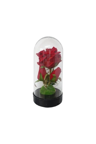 odjas Trandafir roșu artificial, cupolă din plastic, bandă LED, 22 cm