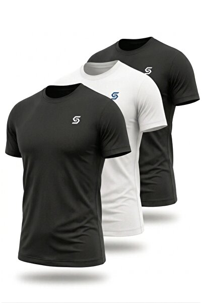 Sapeur 3'lü Paket Erkek Renkli Spor Tişört- Slim Fit Antrenman Üstü