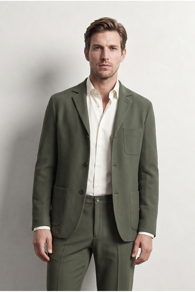 D'S Damat Ds Damat Comfort Haki Gofre Desenli Takim Elbise