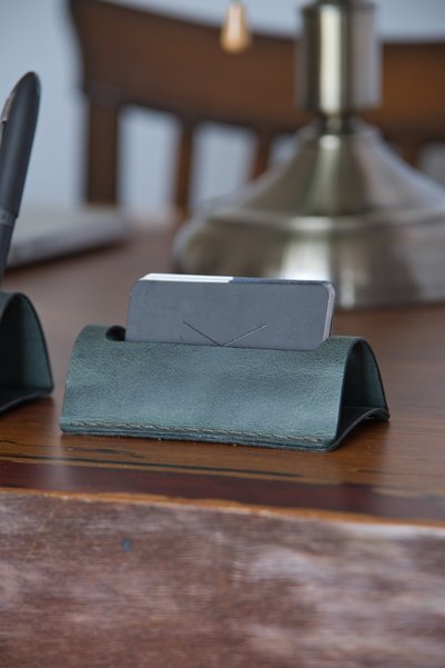 minimal X design Leather Office Desk Set - Genuine Leather Desktop Pen Holder and Business Card Holder Set - Minimal - Handmade