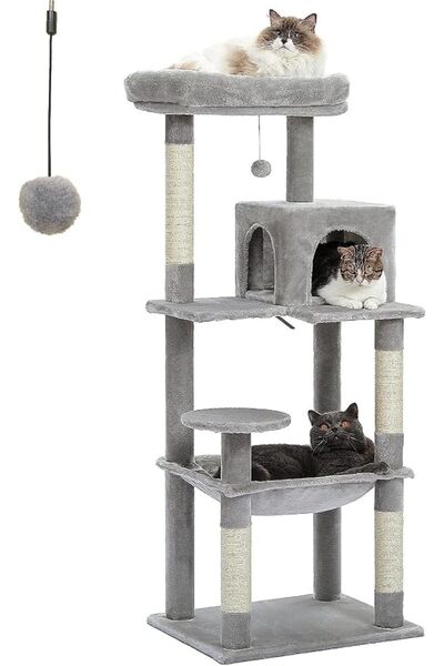 Healthy Loyalty 143 cm Tall Cat Tree for Indoor Cats, Multi-Level Cat Tower w...