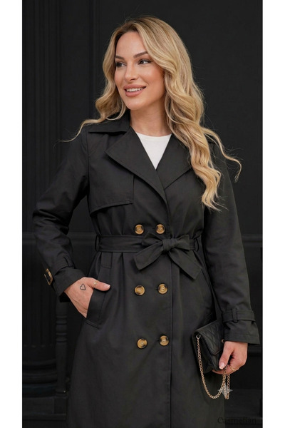Generic Brand Women's Double-Breasted Buttoned Belted Trench Coat - Unlined C...