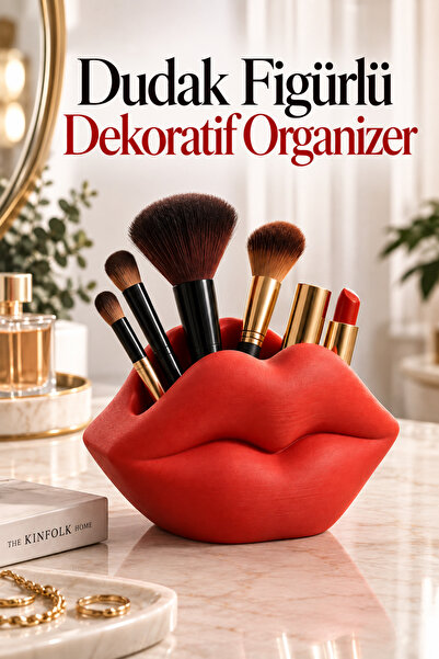 Dudak Figürlü Dekoratif Pla Çok Amaçlı Organizer 11x14 cm Kozmetik